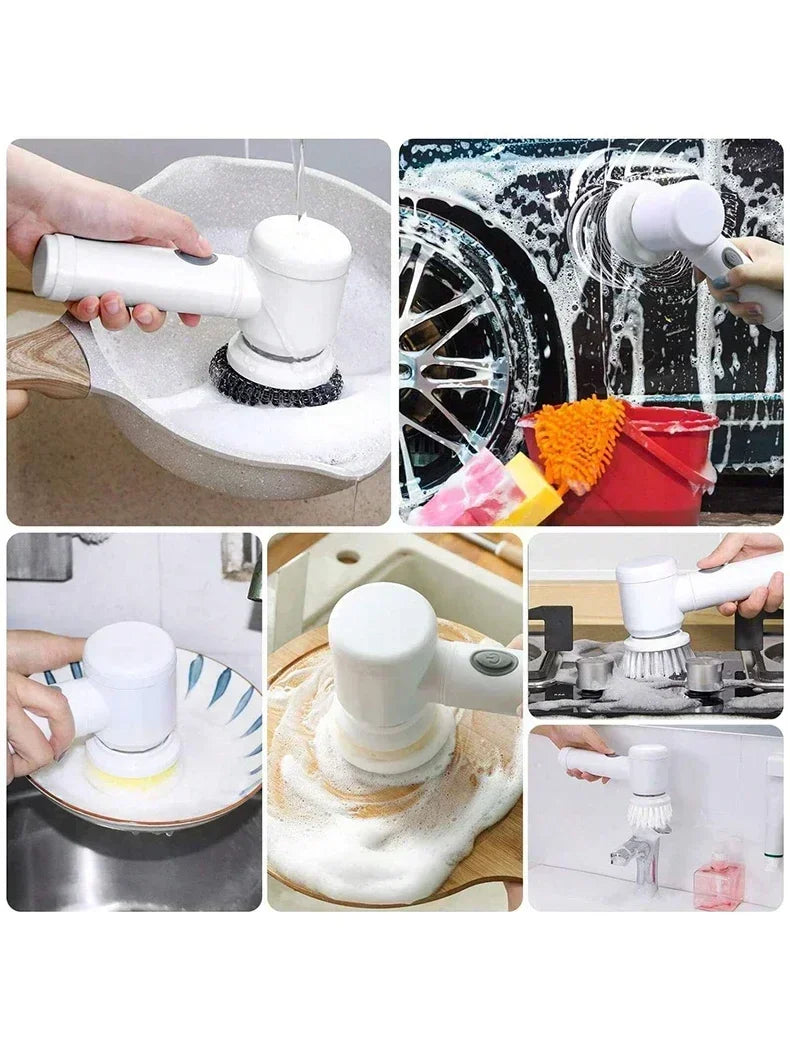 Elektrische roterende schrobborstel met 5 vervangbare borstelkoppen, krachtige elektrische